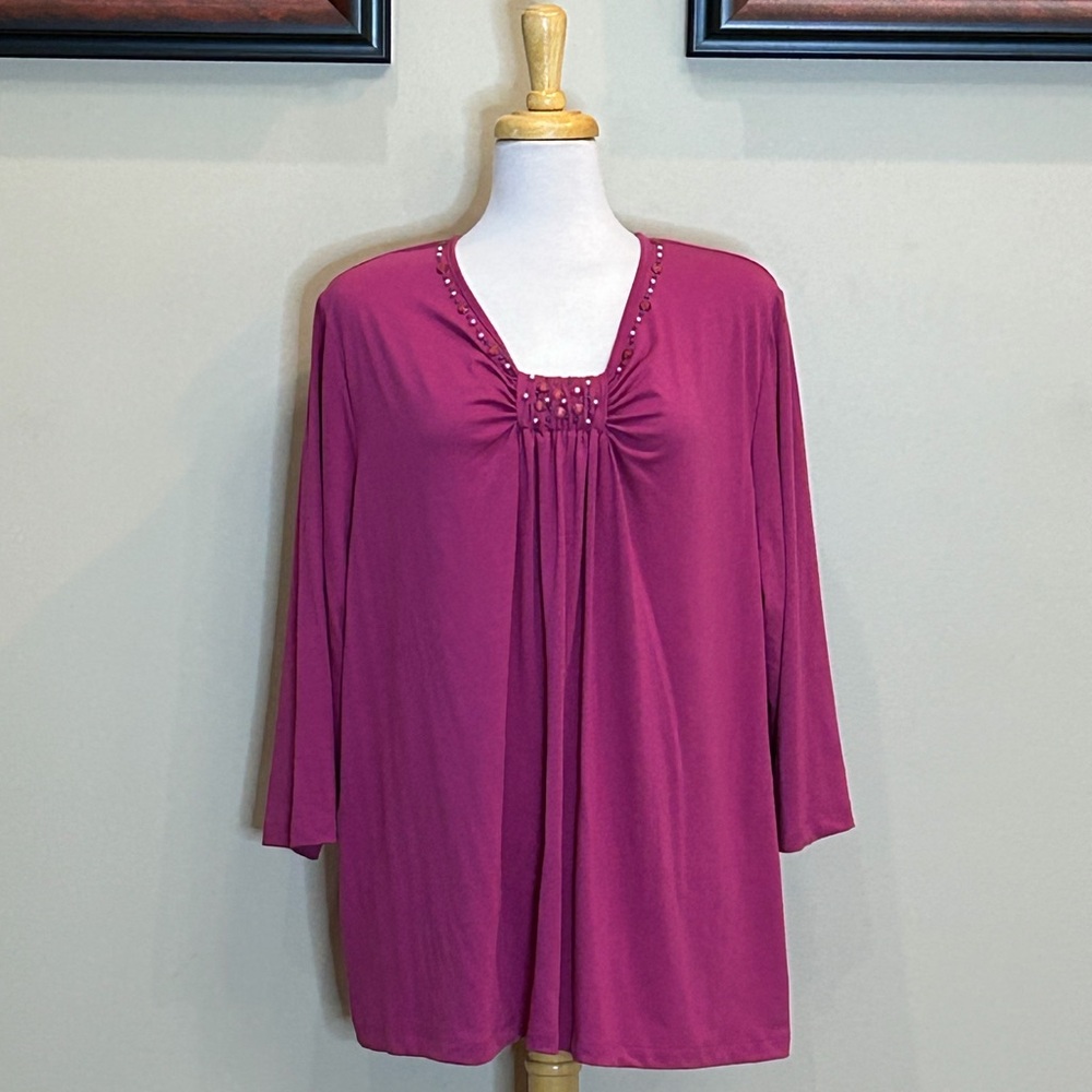 Alfred Dunner | Size 3X Magenta Beaded Tunic Top